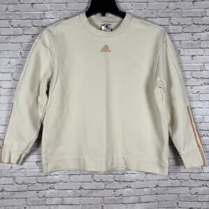 Adidas Cream Sweatshirt Pink Logo Stripes Women’s Size Medium